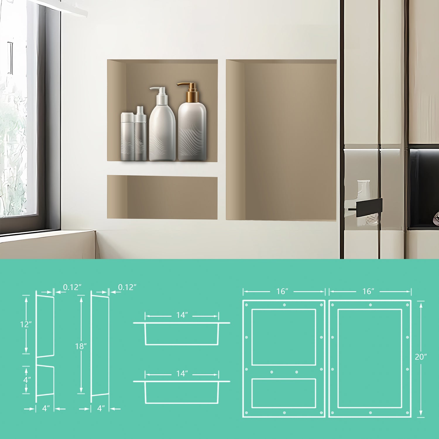 Tileable Preformed Bathroom Shower Niche Recess It Shower Shampoo Shelf 20‘’X32‘’