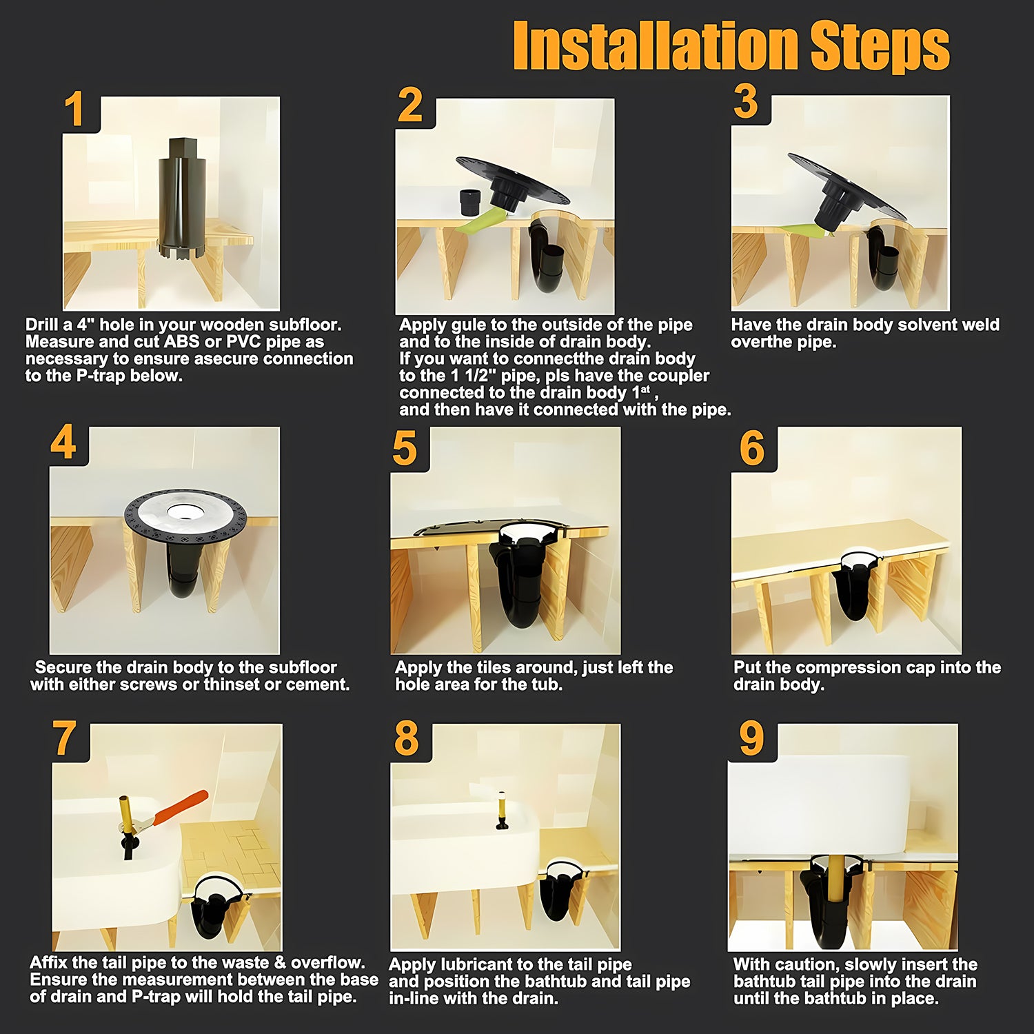 Freestanding Bathtub Drain Rough-In Kit Brass Tail Pipe