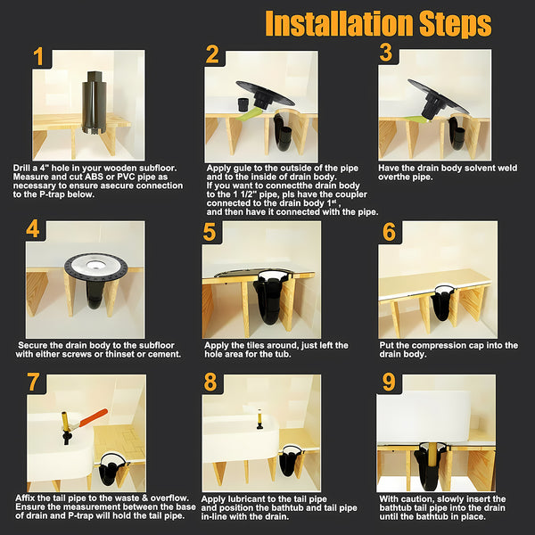 Freestanding Bathtub Drain Rough-In Kit Brass Tail Pipe