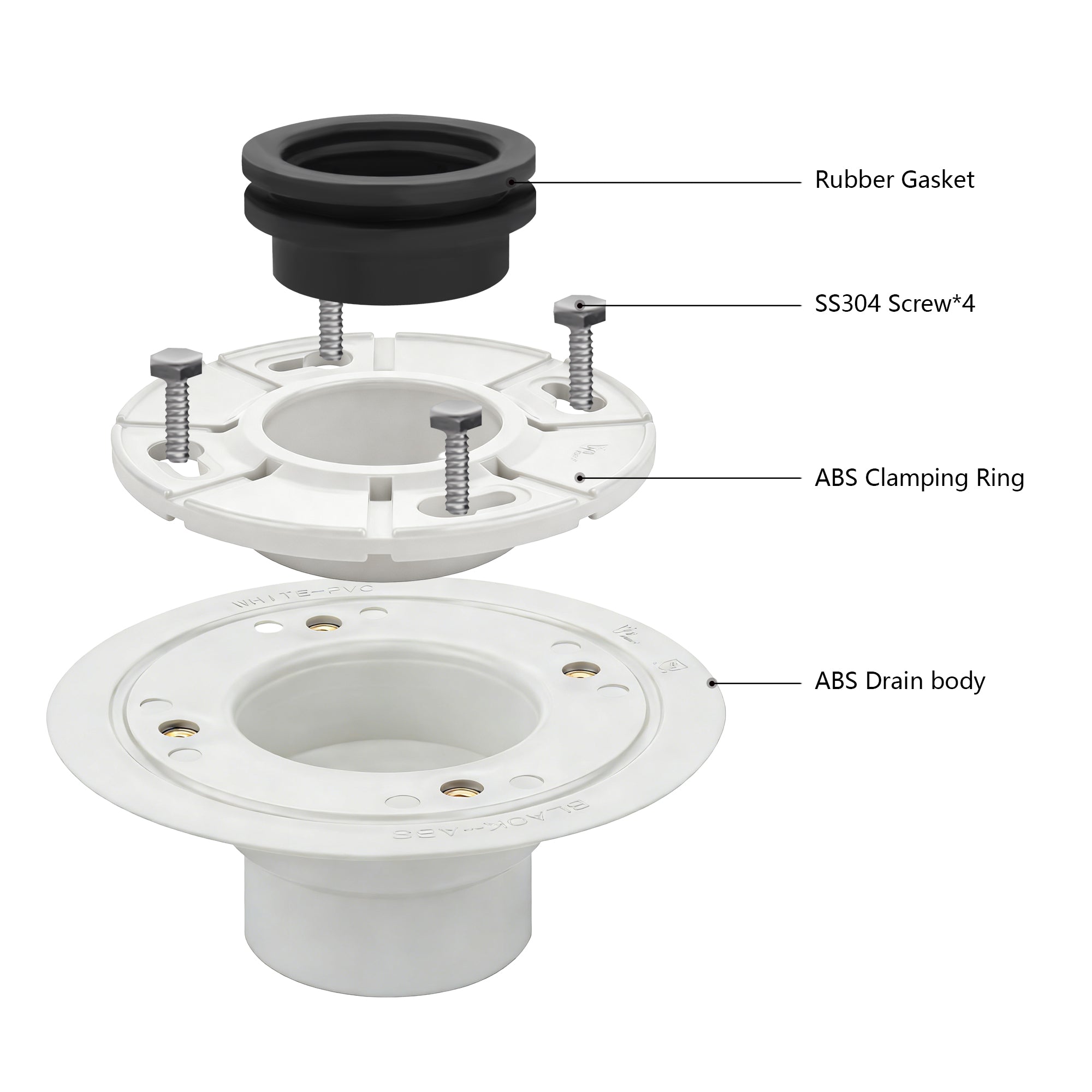 PVC Shower Drain Base With Rubber Gasket for 2