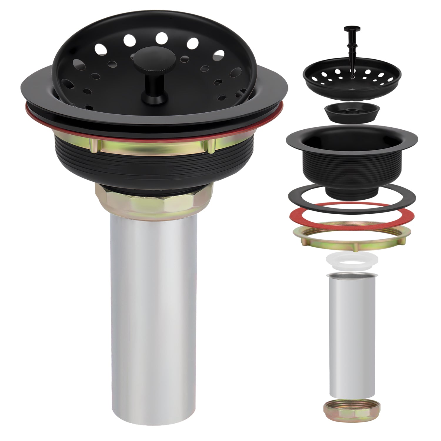 Kitchen Sink Drain Assembly with Drain Strainer for 3-1/2 inch opening, Stainless Steel Matte Black Finish