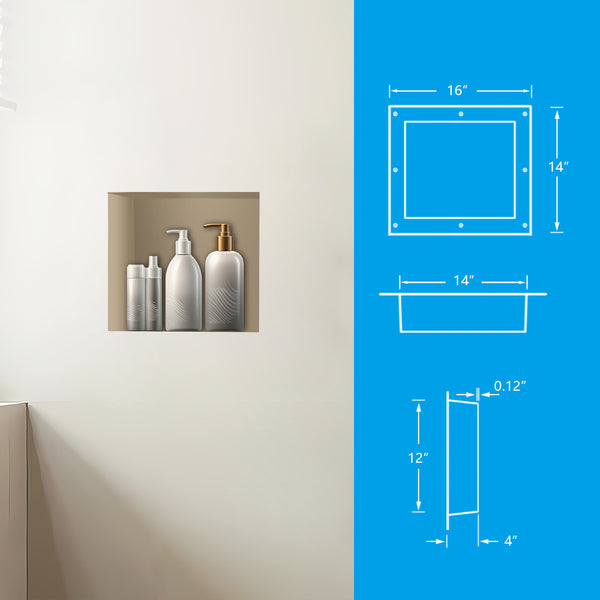Shower Niche Ready to Tile Rectangle 16"×14"×4"D Flush Mount Bathroom Shelf, Insert Shower Shelf