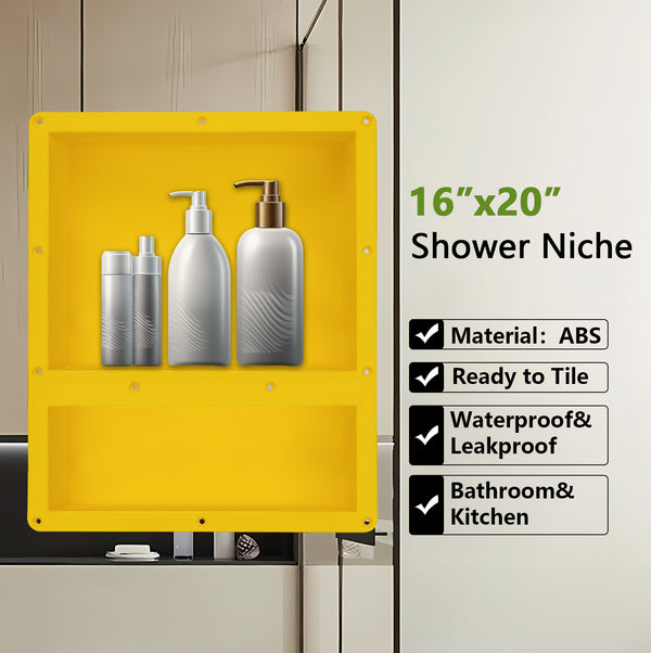 Shower Niche Ready for Tile  Double Shelves 16"×20"×4"D     UGRN 1620-02