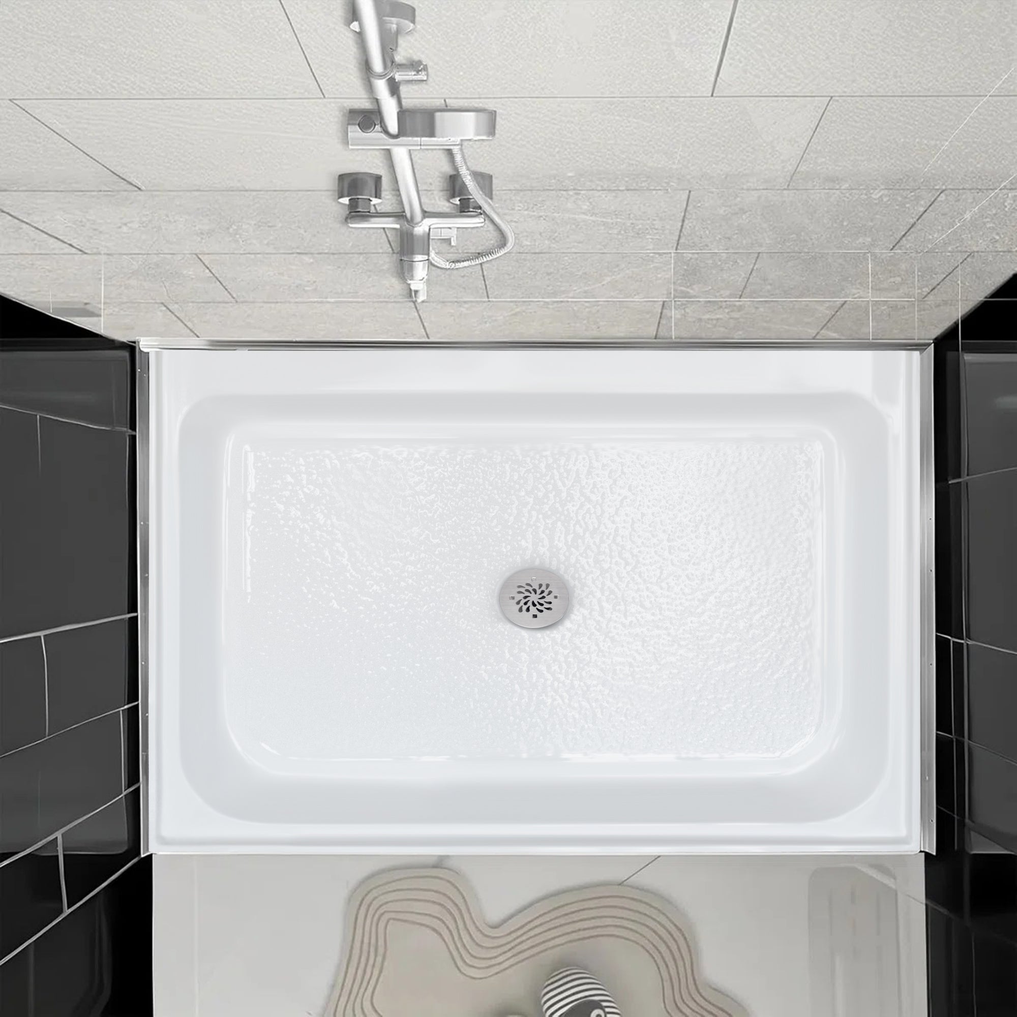 Acrylic Shower Base 48X36X5-1/2in Single Threshold and Center Drain in White