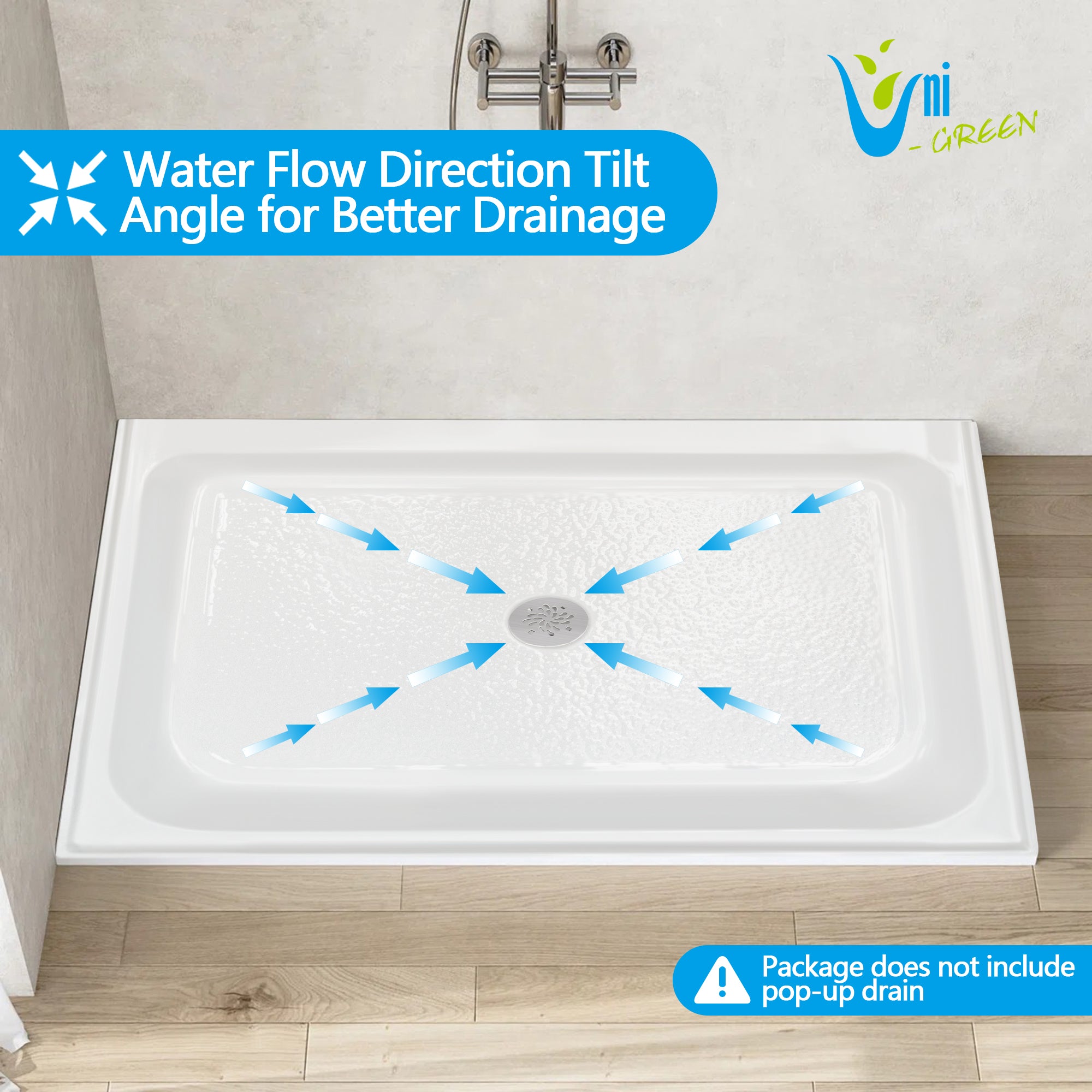 Acrylic Shower Base 48X36X5-1/2in Single Threshold and Center Drain in White