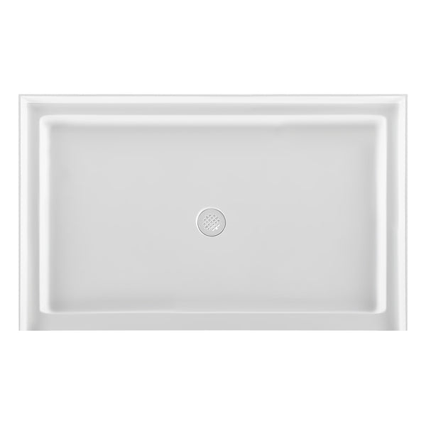 Acrylic Shower Base 60X36X5-1/2in Single Threshold and Center Drain in White
