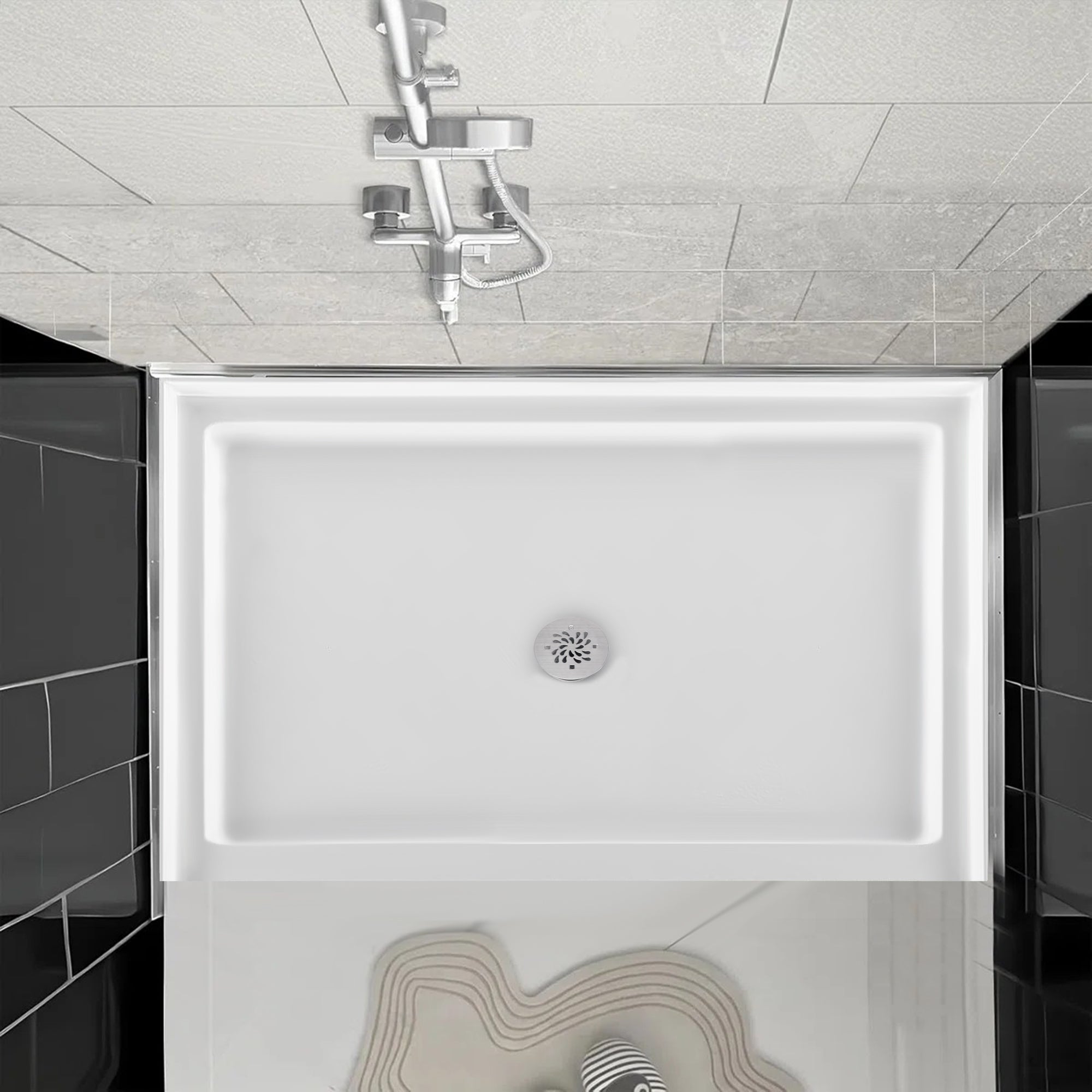 Acrylic Shower Base 60X36X5-1/2in Single Threshold and Center Drain in White