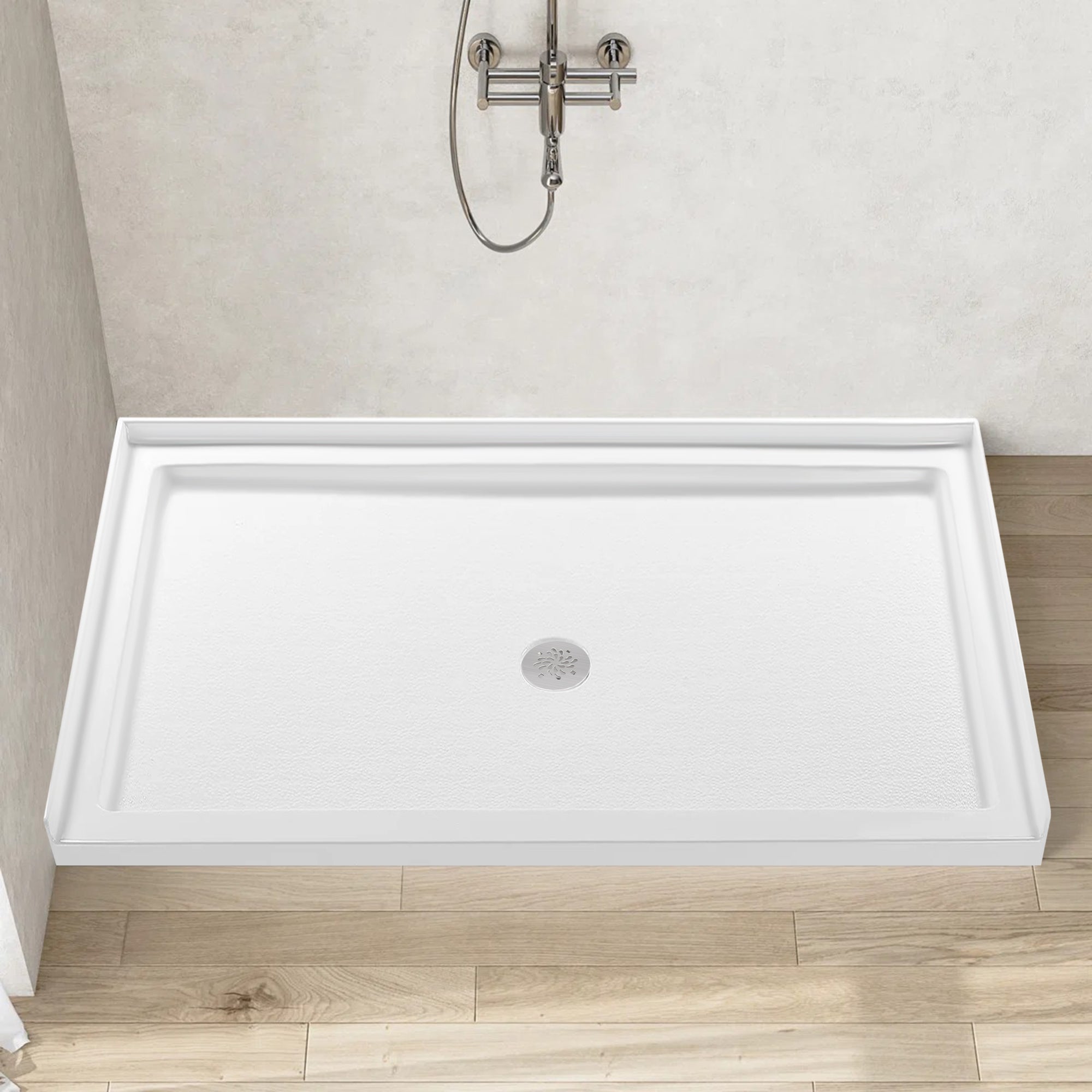 Acrylic Shower Base 60X36X5-1/2in Single Threshold and Center Drain in White