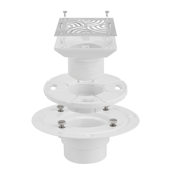 Square Shower Drain for Low Profile Shower Pan with SS304 Grating, Drain Flange PVC Material    UGSD001