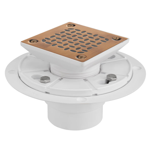 PVC Square Shower Drain for Low Profile Show Pan Drain with Grating Dip Bronze Finish