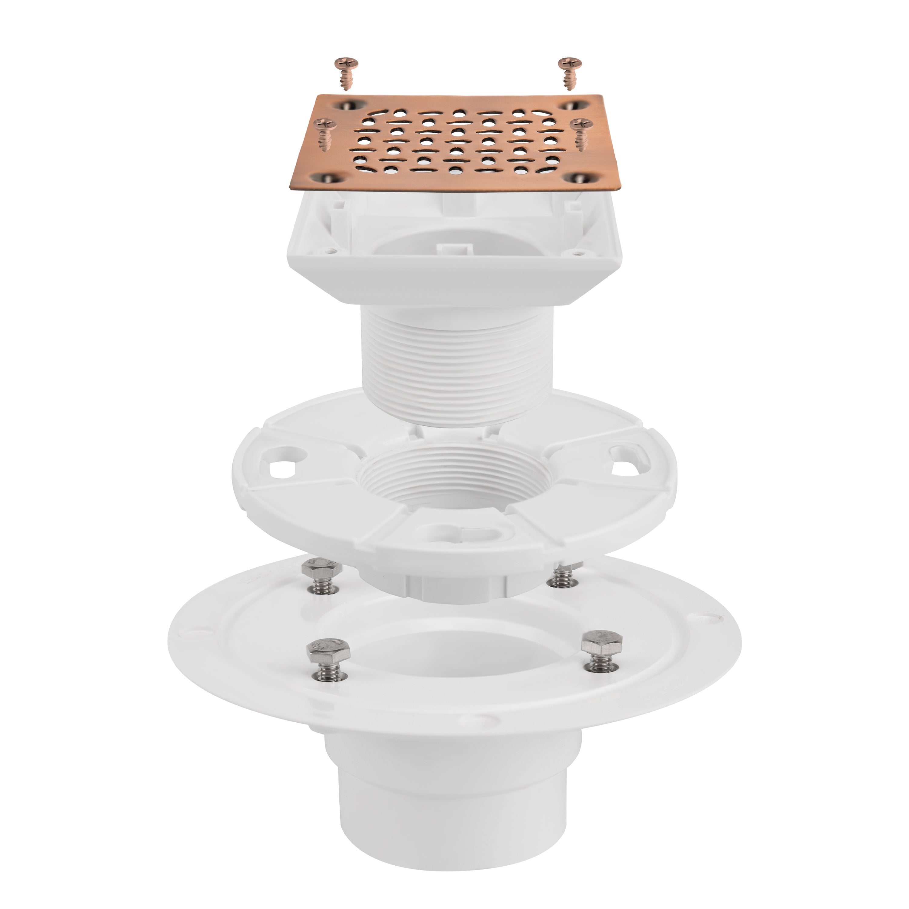 PVC Square Shower Drain for Low Profile Show Pan Drain with Grating Dip Bronze Finish