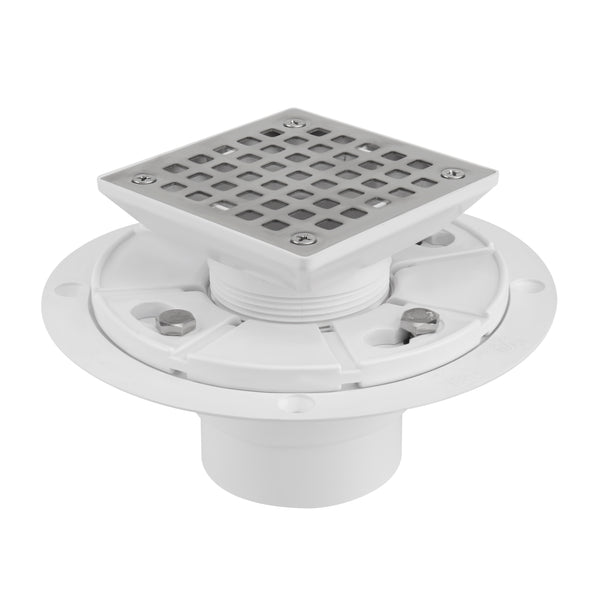 Square Shower Drain Low Profile Show Pan Drain with SS304 Grating Mission Style PVC Construction