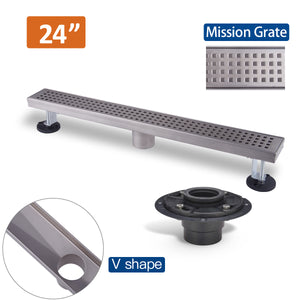 24 Inch Linear Shower Floor Drain and Drain Base with Rubber Gasket
