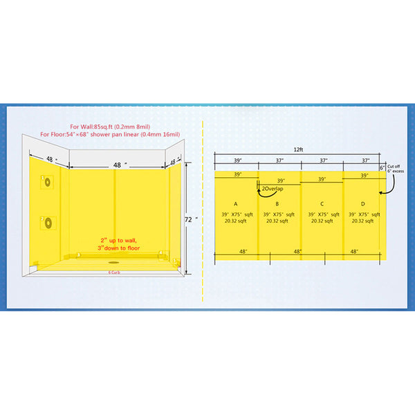 Waterproof Membrane and Vapor Retarder for Shower 108 sq Ft | 3ft3inX33ft (1mX10m)