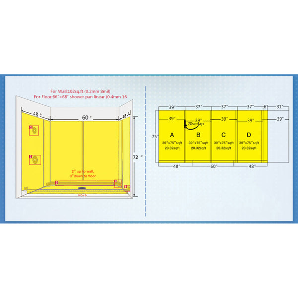 Waterproof Membrane and Vapor Retarder for Shower 108 sq Ft | 3ft3inX33ft (1mX10m)