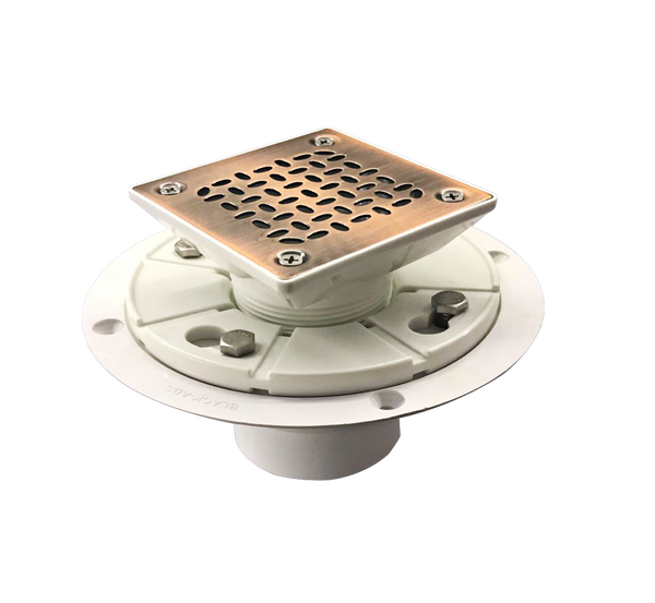 PVC Square Shower Drain for Low Profile Show Pan Drain with Grating Dip Bronze Finish