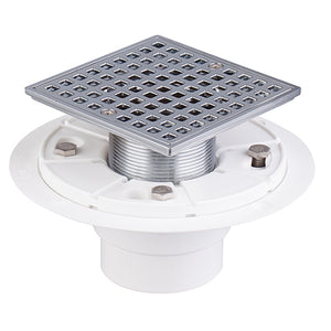 4-1/4" Plastic Floor Shower Drain With Square Drain Grate Chrome Plated UGSD002-PVC